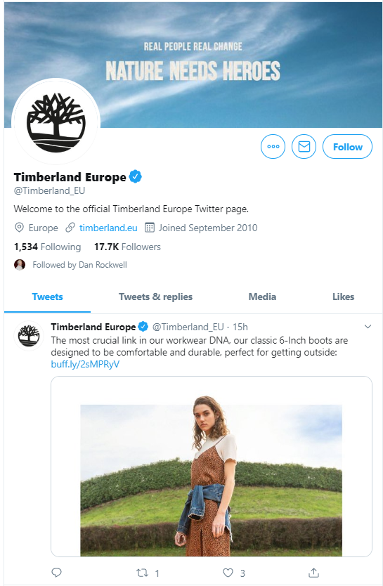 Timberland Europe Twitter profile