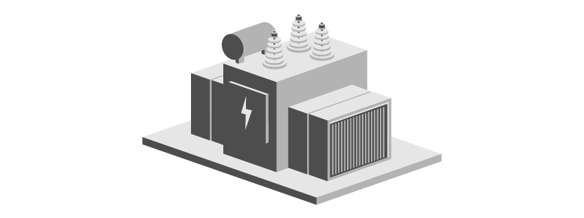 Isometric transformer icon in grayscale.