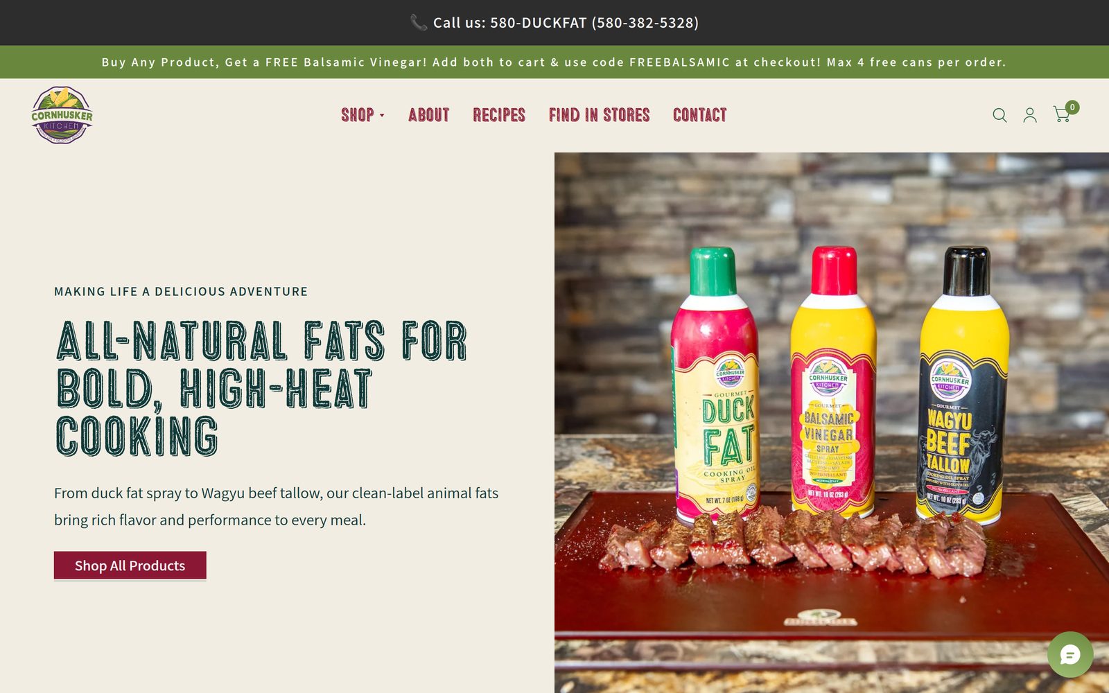 Cornhusker Kitchen duck fat spray e-commerce homepage